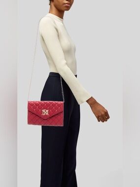 Badgley Mischka NWT Crossbody Diamond Quilting Round Studs on Front Red Gold